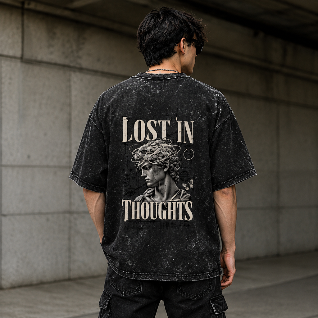 LOST IN THOUGHTS | Unisex Acid Washed Oversized Tee