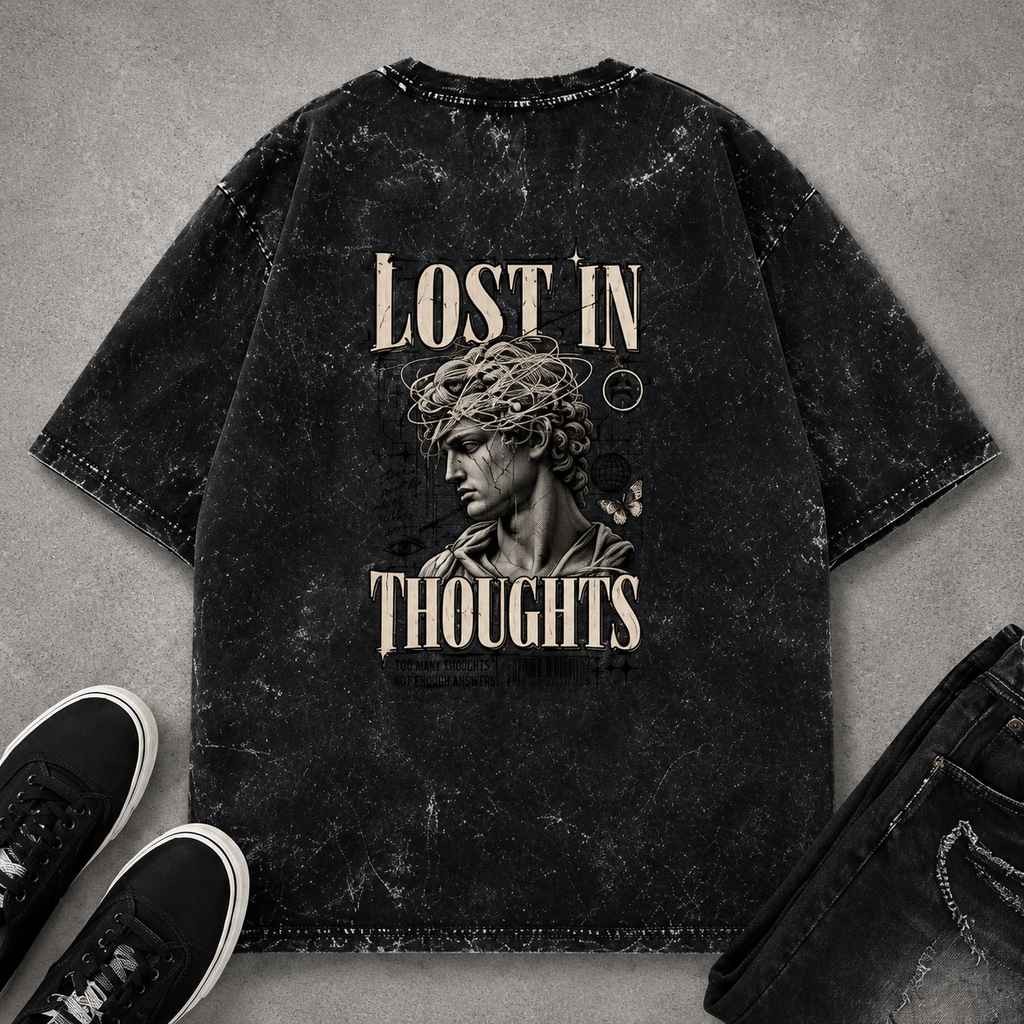 LOST IN THOUGHTS | Unisex Acid Washed Oversized Tee